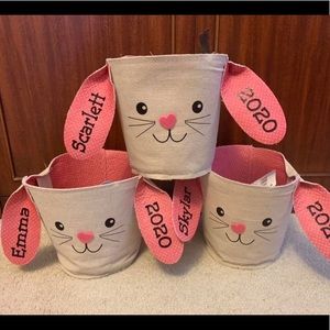 Personalized 🐰 Pink Canvas Bunny Easter Baskets 🐇